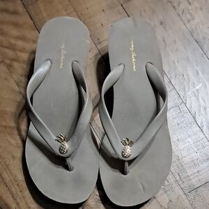 Tommy Bahama Women's Taupe Flip-Flop Sandals with Pineapple Accent